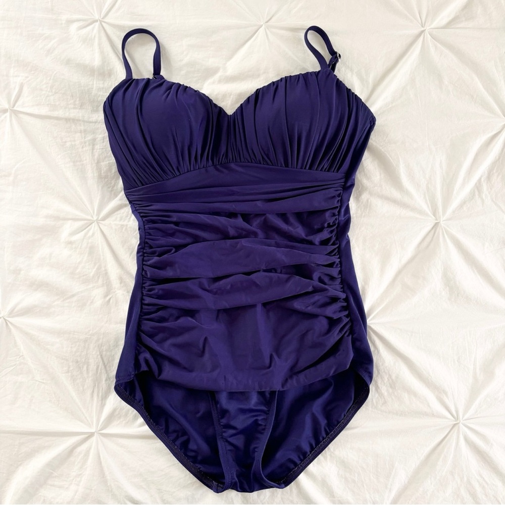 Miraclesuit Purple One Piece Swimwear with Ruched Sweetheart Neckline